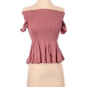 Japna Pink and White Polka Dot Short Sleeve Peplum Top Small